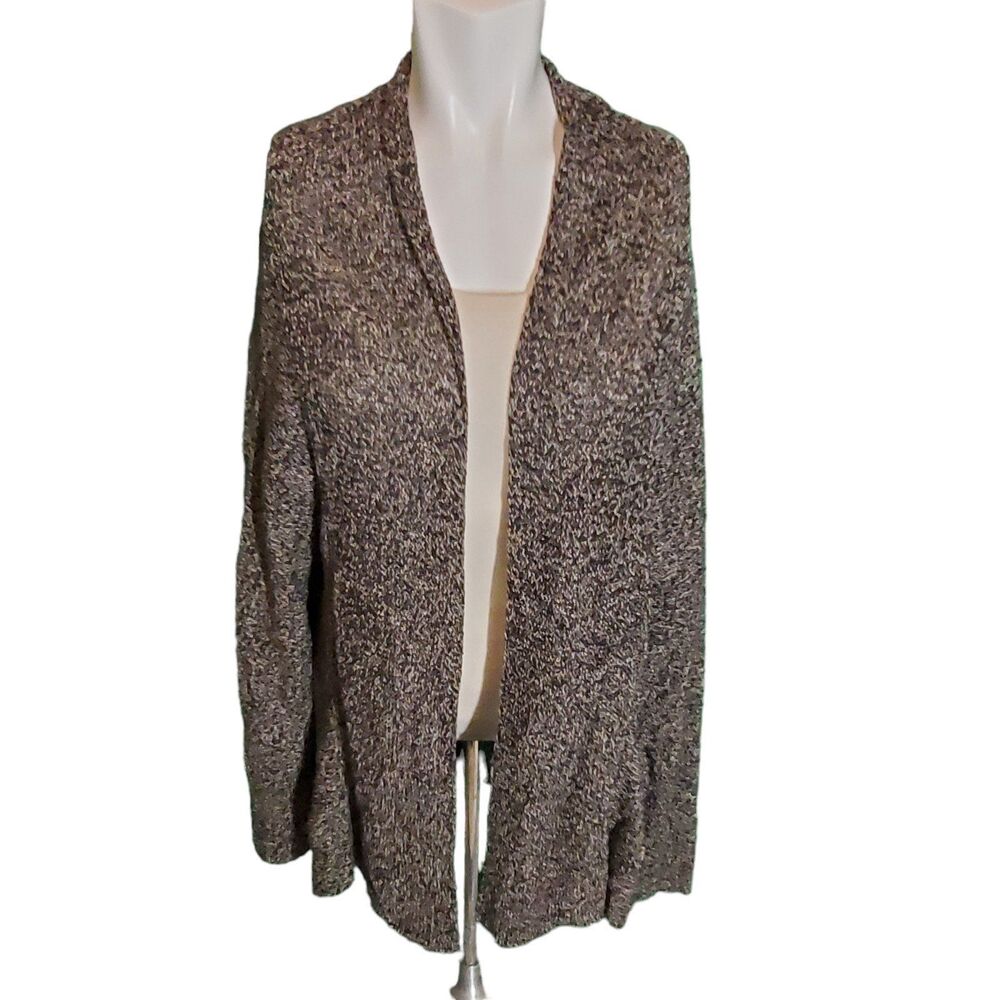 Eileen Fisher Linen Long Sleeve Open Front Cardigan Sweater Black/White Sz 3x